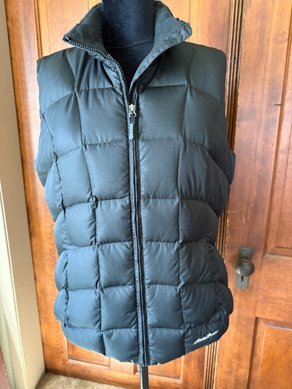 Women’s Eddie Bauer Black Quilted Down Vest with Script Logo